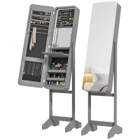 HOMCOM Standing Mirror Jewelry Cabinet, Jewelry Storage Cabinet with LED Lights and Angle Adjustable Full Length Mirror, Grey(m-9)