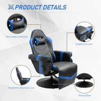 Vinsetto High Back Racing Style Gaming Chair, PU Leather Gamer Recliner Chair with Swivel Pedestal Base, Adjustable Footrest, and Head Pillow, Blue(m-18)