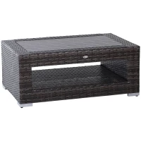 Outsunny Wicker Coffee Table with Height Adjustable Feet, 2 Tier Storage Shelf, Rattan Wicker Patio Table with Deluxe Slatted Top for Outdoor, Patio, Garden, Backyard, Mixed Grey(m-1)