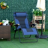 Outsunny Foldable Outdoor Lounge Chair with Footrest, Oversized Padded Zero Gravity Lounge Chair with Headrest, Cup Holders, Armrests for Camping, Lawn, Garden, Pool, Blue(m-2)