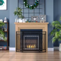 HOMCOM 3-Panel Folding Fireplace Screen, Metal Mesh Fire Spark Guard for Wood Burning, 49.5" x 31.5", Black(m-2)