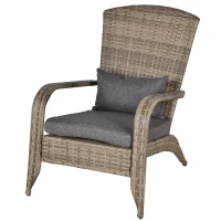 Outsunny Patio Wicker Adirondack Chair, Outdoor All-Weather Rattan Fire Pit Chair w/ Soft Cushions, Tall Curved Backrest and Comfortable Armrests for Deck or Garden, Charcoal Gray(m-11)