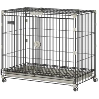 PawHut Dog Crate, 30 Inch Metal Dog Cage with Removable Tray, Lockable Wheels, 2 Doors for Small Medium Breeds, Black(m-2)