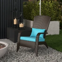 Outsunny Patio Wicker Adirondack Chair, Outdoor Rattan Muskoka Chair with Cushions for Patio, Garden, Backyard Turquoise(m-1)