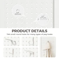 HOMCOM 5.6 Ft. Tall 4-Panel Room Divider, Pegboard Panel Folding Privacy Screen, Partition Wall Divider for Bedroom, White(m-6)