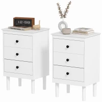 HOMCOM Set of Two Three-Drawer Modern Bedside Tables for Bedroom, White(m-2)