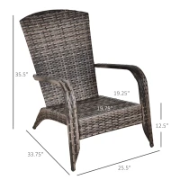 Outsunny Patio Wicker Adirondack Chair, Outdoor All-Weather Rattan Fire Pit Chair w/ Soft Cushions, Tall Curved Backrest and Comfortable Armrests for Deck or Garden, Gray(m-3)