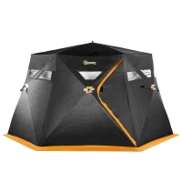 Outsunny 4 Person Insulated Pop-Up Ice Fishing Shelter, 360-Degree View, Portable Ice Fishing Tent Shanty with Carry Bag, Two Doors and Anchors for Low-Temp -22℉, Black and Orange(m-1)