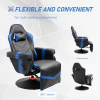 Vinsetto High Back Racing Style Gaming Chair, PU Leather Gamer Recliner Chair with Swivel Pedestal Base, Adjustable Footrest, and Head Pillow, Blue(m-17)