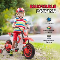 Aosom Kids Dirt Bike 12V Battery-Powered Ride-On Electric Motorcycle with Charging Battery, Training Wheels Red(m-4)