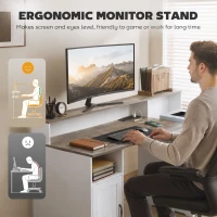 HOMCOM Computer Desk with Power Outlets Office Desk 1 Cabinet File Drawer Grey Brown White(m-6)