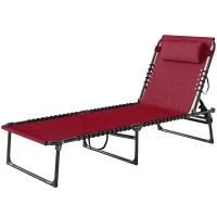 Outsunny Folding Chaise Lounge Pool Chair with 4-Position Reclining Back, Pillow, Breathable Mesh & Bungee Seat, Wine Red(m-11)