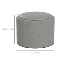 HOMCOM Round Coffee Table, End Table with Hidden Storage and Tray Top, Linen Upholstered Footrest for Living Room(m-3)