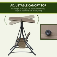 Outsunny 3-Seat Patio Swing Chair, Outdoor Porch Swing Glider with Adjustable Canopy, Side Pouches, Breathable Seat and Back, for Garden, Poolside, Backyard, Brown(m-4)
