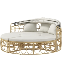 Outsunny Patio Furniture Set, Round Outdoor Daybed with Retractable Canopy