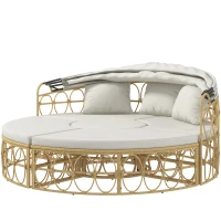 Outsunny Patio Furniture Set, Round Outdoor Daybed with Retractable Canopy(m-1)