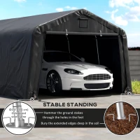 Outsunny 12' x 20' Portable Garage, Heavy Duty Carport Canopy with Ventilation Windows and Large Roll-up Door, Black(m-5)