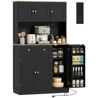 HOMCOM 68" Pantry Cabinet with Charging Station, Kitchen Storage Cabinet with Microwave Stand, 4 Door Racks, Black(m-9)