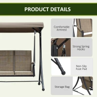 Outsunny 3-Seat Patio Swing Chair, Outdoor Porch Swing Glider with Adjustable Canopy, Side Pouches, Breathable Seat and Back, for Garden, Poolside, Backyard, Brown(m-6)
