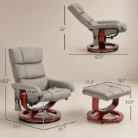 HOMCOM Massage Recliner Chair with Ottoman, Swivel Recliner and Footrest, Faux Leather Reclining Chair w/ Remote Control, Gray(m-3)
