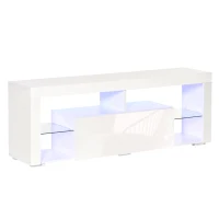 HOMCOM TV Stand for 55-Inch TVs, High Gloss TV Bench with LED Lights, Remote Control, Storage Drawer and Shelves, Entertainment Unit for Living Room, Bedroom, White(m-12)