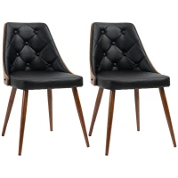 HOMCOM Dining Chairs Set of 2, Tufted Kitchen Chairs, PU Leather Upholstered Seats and Steel Legs for Dining Room, Black(m-9)