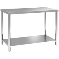 HOMCOM Stainless Steel Workbench, 24"x47"x34", Heavy Duty Work Prep Table with Shelf, Workbench for Kitchen, Garage(m-9)