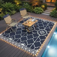 Outsunny Reversible Outdoor Rug Carpet with LED Lights, 10' x 8' PP Straw Rug with Carry Bag and Ground Stakes(m-8)
