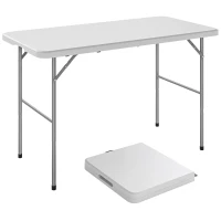 Outsunny 47" x 24" Folding Camping Table, Picnic Table with 2 Adjustable Heights and Carrying Handle, Indoor Outdoor Use, White(m-9)