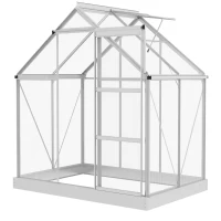 Outsunny 6' x 4' Walk-In Greenhouse, Polycarbonate Greenhouse with Sliding Door, Window, Aluminium Frame, Foundation, Silver(m-2)