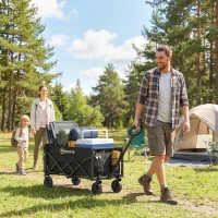 Outsunny 16 Gallon Folding Wagon Cart with Wheels, Heavy-Duty Collapsible Wagon with Drop-Down Tailgate, Black(m-1)