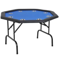 Soozier 47" 8 Player Octagon Poker Table with Cup Holders Folding Top - Blue(m-1)