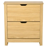 HOMCOM Shoe Storage Cabinet with 2 Flip Drawers and Adjustable Shelves for 8–12 Pairs of Shoes, Natural Wood(m-9)