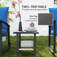 Outsunny 3 Pieces Bistro Set, Patio Wicker Furniture Set with Button Tufted Cushions, Rattan Rocking Chairs, Coffee Table, Blue(m-5)