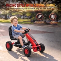 Qaba Lightweight Pedal Go Kart with Steering Wheel, Go Cart Ride on Toy with Adjustable Seat for 3+ Years, Red(m-4)