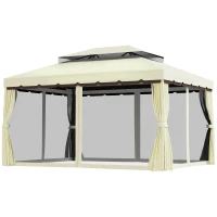 Outsunny 9.5' x 13' Patio Gazebo, Aluminum Frame Double Roof Outdoor Gazebo Canopy Shelter with Netting & Curtains, Cream White(m-11)