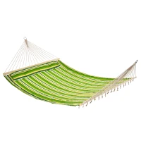 Outsunny 75" Patio Outdoor Hammock, Striped Camping Hammock Lounge Bed Garden w/ Pillow, Green(m-2)