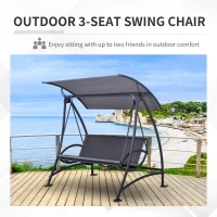 Outsunny 3 Person Rattan Outdoor Hanging Swing Chair with Canopy and Seat Cushions for Backyard, Patio, Garden, Grey(m-7)