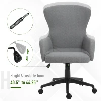 Vinsetto Swivel Office Chair Modern Linen Upholstered Home Computer Desk Task Chair with Cushioned Arm, Wheels, Adjustable Height, Grey(m-11)