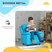 Qaba Kids Leather Recliner Chair with Armrest, Footrest, Headrest for Boys and Girls 3-9 Years Old, Blue(m-6)