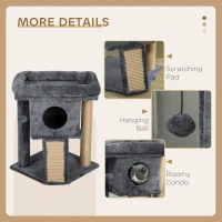 PawHut Cat Tree, Small Cat Tower with Perch, Scratching Post, Cat Condo, Toy Ball for Kitty, Indoor Use, Dark Grey(m-5)