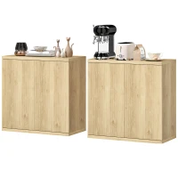 HOMCOM Sideboard Buffet Cabinet Set of 2, Kitchen Cabinet with Soft-Close Door and Adjustable Shelves for Living Room, Oak(m-2)