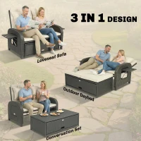 Outsunny Patio Rattan Daybed, Wicker Outdoor Daybed with Storage Ottoman, Loveseat w/ Adjustable Backrest, Beige(m-4)