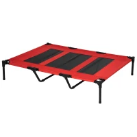 PawHut XL Elevated Dog Bed, Outdoor Raised Dog Bed, Portable Pet Cot w/Carry Bag Metal Frame Breathable Mesh Indoor and Outdoor Red(m-13)