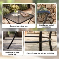 Outsunny Square Outdoor Side Table, Metal Outdoor Patio Table, Garden Coffee Side Bistro Tables with Mesh Grid Top for Balcony, Porch, Backyard, 17.7" x 17.7" x 19.7", Black(m-5)