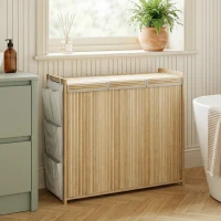 HOMCOM Bamboo Laundry Hamper with Removable Drawstring Bag and Side Storage Pockets, 47 Gal, Natural(m-8)