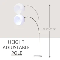 HOMCOM Arc Floor Lamp,Metal Standing Lamp, with 350° Flexible Lampshade, Adjustable Pole, and Marble Round Base for Living, Office, Bedroom, White/Silver(m-5)