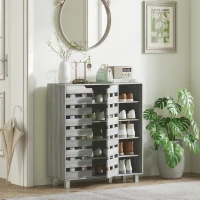 HOMCOM Shoe Cabinet, 21 Pair Shoe Storage Cabinet Organizer with 5-tier Double Door Cabinet and 5-tier Open Shelves, Light Grey(m-1)