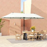 Outsunny 15' Outdoor Patio Umbrella with Twin Canopy Sunshade Steel Table Umbrella with Lift Crank Beige(m-9)