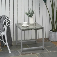 Outsunny Rattan Coffee Table, Wicker Patio Side Table with Tempered Glass Top and Aluminum Frame for Outdoor, Garden, Gray(m-8)